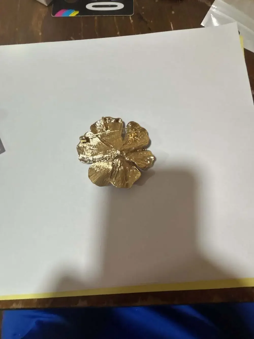 Blue Enamel Crystal Flower Brooch Pin